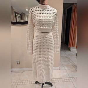 Freshman Cream Crochet Skirt Set